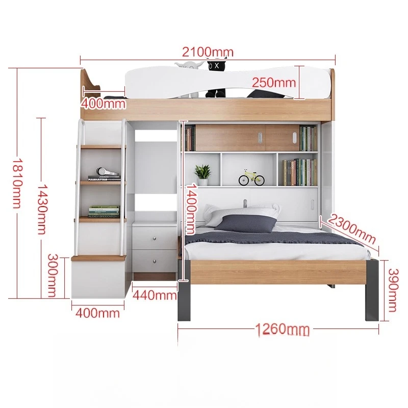 상하 겹침형 어린이 침대는 다기능, 책상과 옷장이 일체형이며 수납 침대입니다.