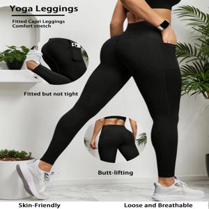 하이웨이스트 심리스 요가 팬츠, 힙업 및 엉덩이 볼륨업 효과, 사이드 포켓이 있는 여성용 짐 레깅스, 운동용 타이즈