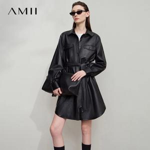 아미 여성 가죽 자켓 2025 가을 신상 레트로 모던 여성 의류 벨트 루즈핏 롱 슬리브 가죽 자켓 여성용 12553042