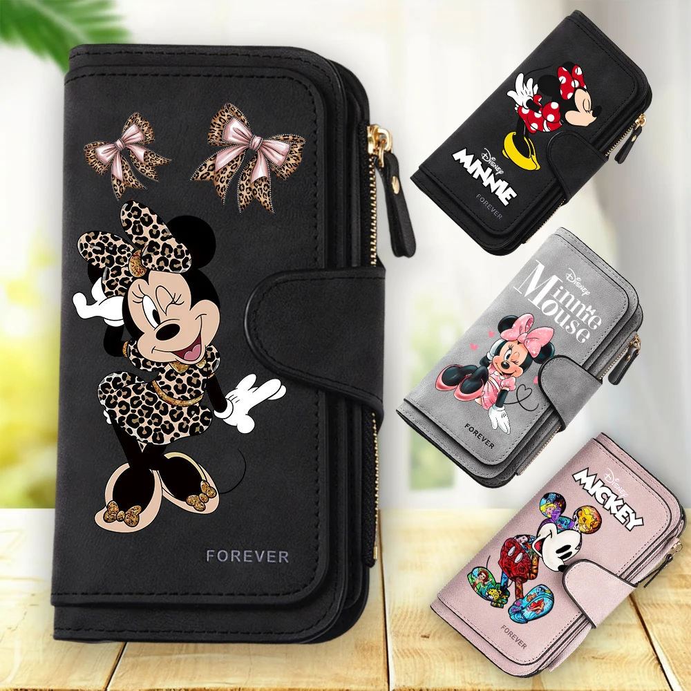 미키 미니 여성용 롱 지퍼 지갑 버클 핸드백 동전 지갑 부드러운 PU 가죽 멀티 카드 홀더 귀여운 대용량 가방 선물