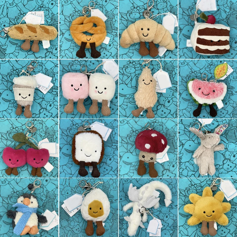 마시멜로 플러시 장난감, 작은 체리 참, 작은 거북이 플러시 장난감, 크루아상, 작은 펭귄 JC 가방 참