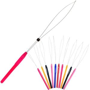 1Pcs 무작위 컬러 헤어 익스텐션 루프 바늘 당기는 후크 도구 실리콘 마이크로 링크 비즈에 대한 바늘 스레더 루프 도구