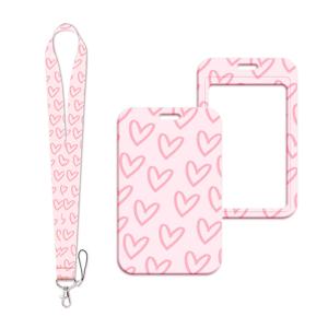 핑크 러브 랜야드 넥 스트랩 키체인 귀여운 로맨틱 카드 커버 배지 홀더 휴대폰 줄 키링 액세서리 선물