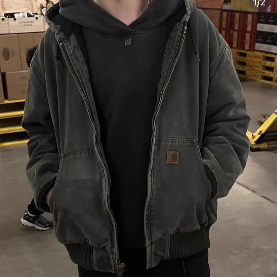 아메리칸 스타일 후드 재킷 코트, 두꺼운 면 충전재, 중년 및 젊은 남성용 스탠다드 핏, 지퍼 잠금