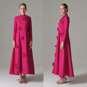 맞춤형 저지 아플리케 꽃 장식 하이 칼라 A라인 미디 드레스 맞춤 제작 행사 우아한 파티 웨딩 게스트 정장 이브닝 드레스