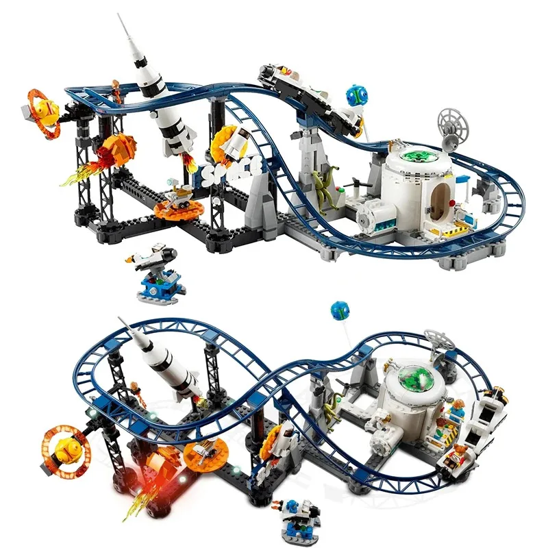 크리에이티브 시리즈 3in1 스페이스 롤러코스터 블록 조립 장난감 회전목마 터보 드롭 놀이공원 브릭 장난감 소년 선물 31142