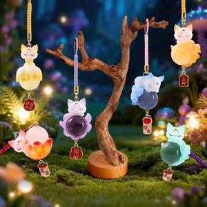 귀여운 중국풍 구미호 레진 크리스탈 펜던트 행운의 자재 자동차 장식 미스터리 박스 열쇠고리 장식품 도매