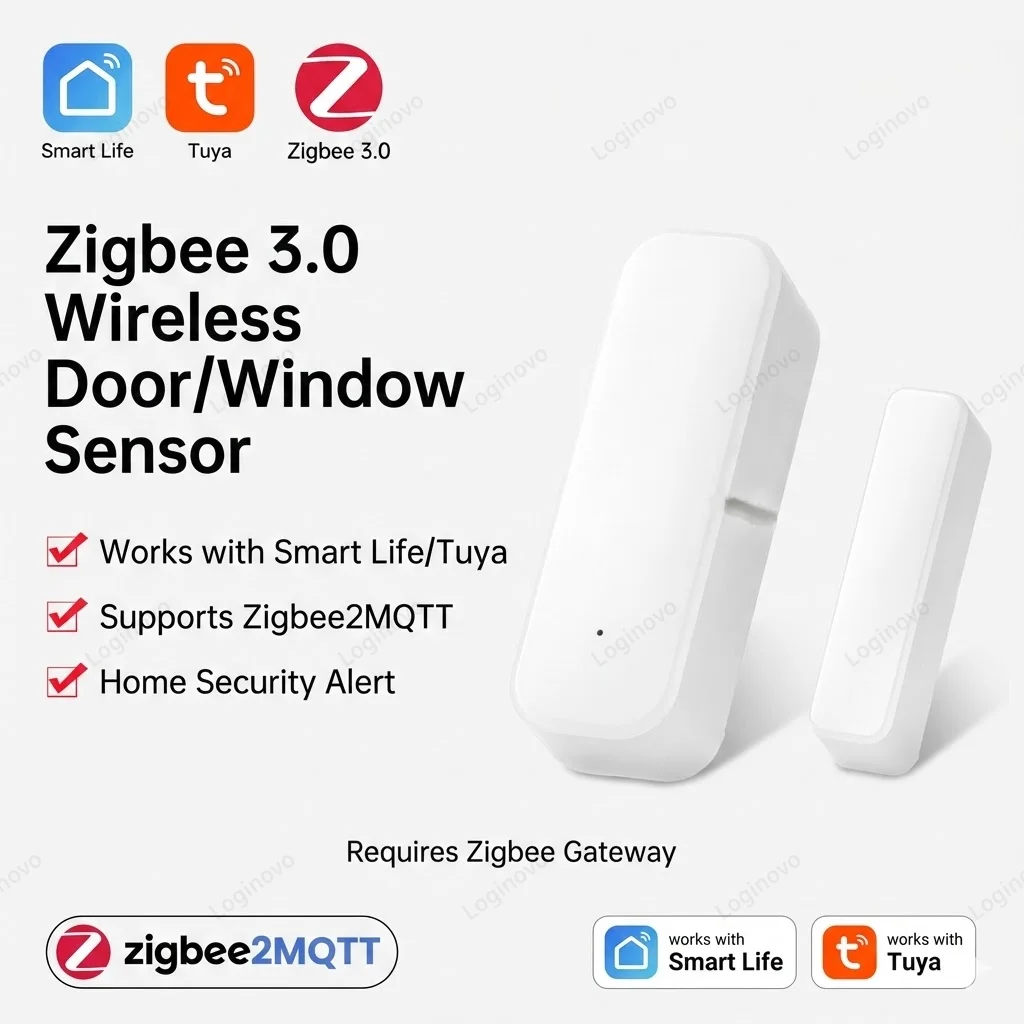 Zigbee 도어 윈도우 센서 스마트 홈 보안 무선 도난 방지 창문 침입 도난자 자석 센서 TUYA Z2M과 호환 가능