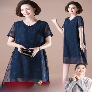 40세 이상 여성을 위한 우아한 중간 길이 여름 원피스 중년 및 노년 여성을 위한 패셔너블한 무릎 덮는 듯한 길이의 드레스