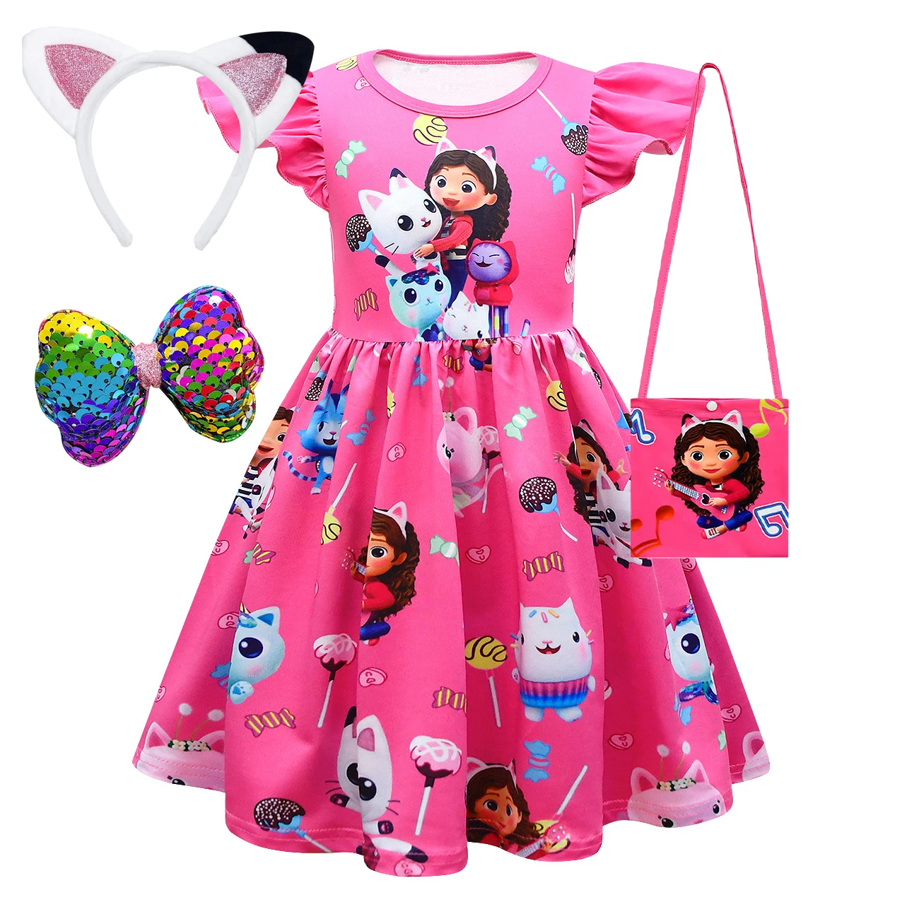 여자 드레스 짧은 소매 개비의 인형 집 공주 개비 고양이 메쉬 투투 스커트 어린이 생일 파티 코스프레 드레스 의상