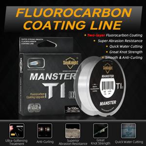 SeaKnight 브랜드 MANSTER T1 II 시리즈 2층 플루오로카본 코팅 낚싯줄 100M 50M 빠른 싱킹 라인 더 강한 3-100LB