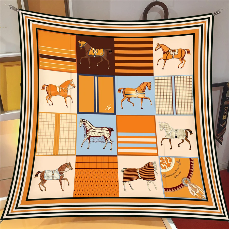 90cm 트윌 실크 스카프 숄 고급 체크 말 프린트 스퀘어 스카프 여성 히잡 반다나 푸라르 헤드 네커치프