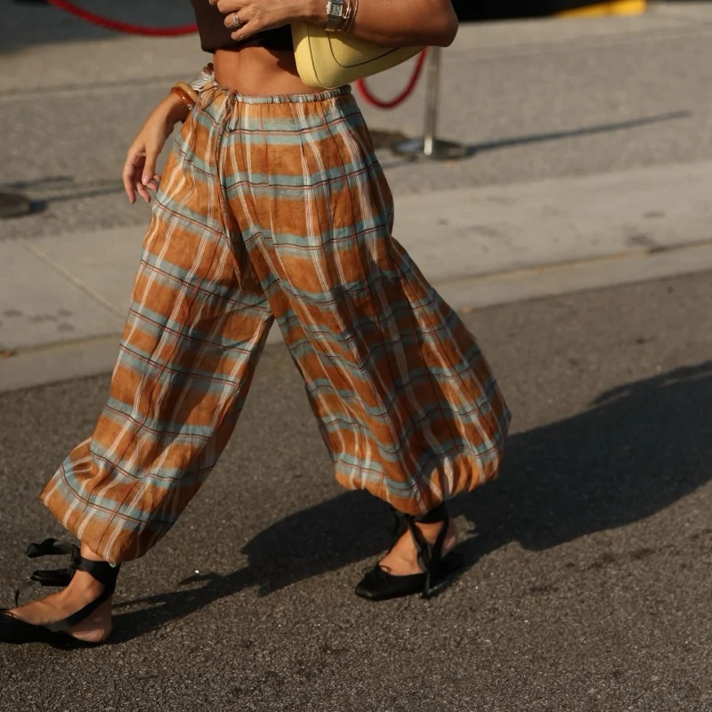 여성용 배기 팬츠 버블 플리츠 오버사이즈 블루머 와이드 레그 랜턴 하렘 블루머 팬츠