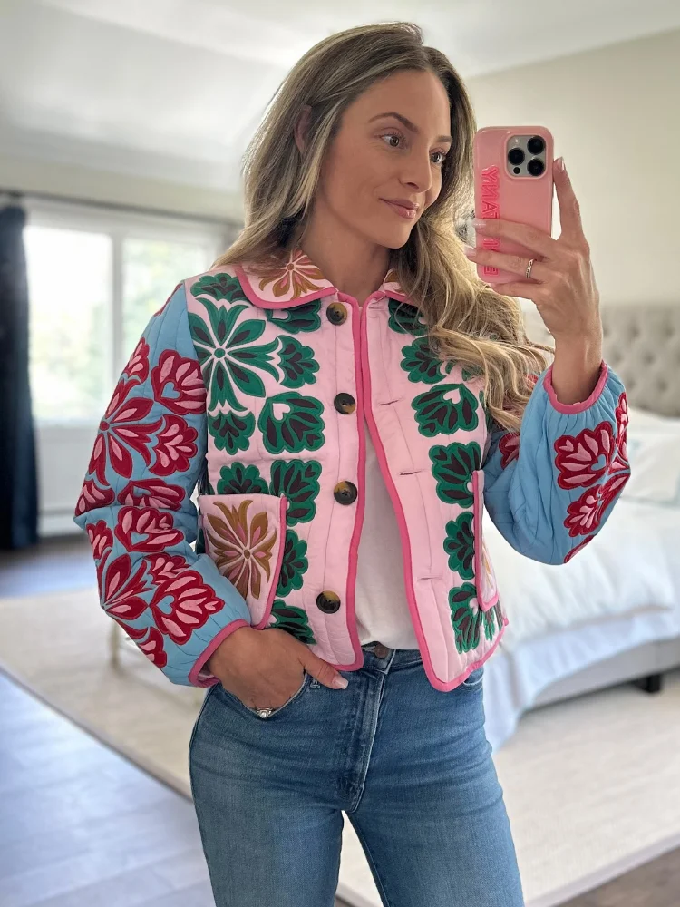 캐주얼 프린트 퀼팅 코트 여성 라펠 긴소매 싱글 버튼 포켓 재킷 2026 봄 가을 패션 스트리트웨어 여성복