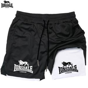 LONSDALE 남성용 패턴 프린트 피트니스 반바지 더블 레이어 2-in-1 빠른 건조 피트니스 야외 레저 트레이닝 스포츠 반바지