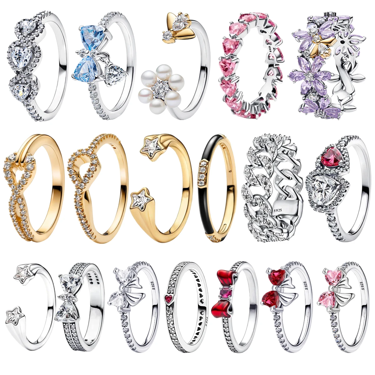 럭셔리 오리지널 925 스털링 실버 하트 모양 리본 꽃 반지 여성용 고급 주얼리 파티 발렌타인데이 선물