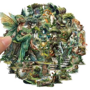 50PCS 투명 숲 테마 그린 시리즈 장식용 그래피티 스티커 DIY 폰 케이스 노트북 태블릿 장난감 스티커