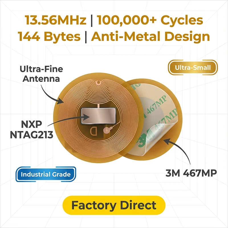 6mm 직경 NXP NTAG213 NFC 태그 프로그래밍 가능한 RFID 스티커 원형 방수 유연한 FPC NFC 라벨 휴대폰 및 웨어러블용