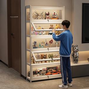 유리 도어 모델 진열장 다층 거실 수납장 장난감/레코드/장식품 보관 캐비닛 조명 및 잠금장치 포함