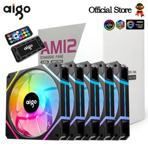 Aigo AM12 Rgb 팬 Ventoinha PC Controladora 120mm 컴퓨터 케이스 팬 키트 6핀 워터 쿨러 CPU 냉각 팬 Argb 12cm Ventilador