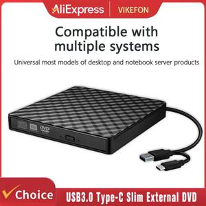 2 in 1 USB3.0 타입-C 슬림 외장 DVD RW CD 라이터 드라이브 버너 리더 플레이어 광학 드라이브 노트북 PC용 휴대용 DVD 버너