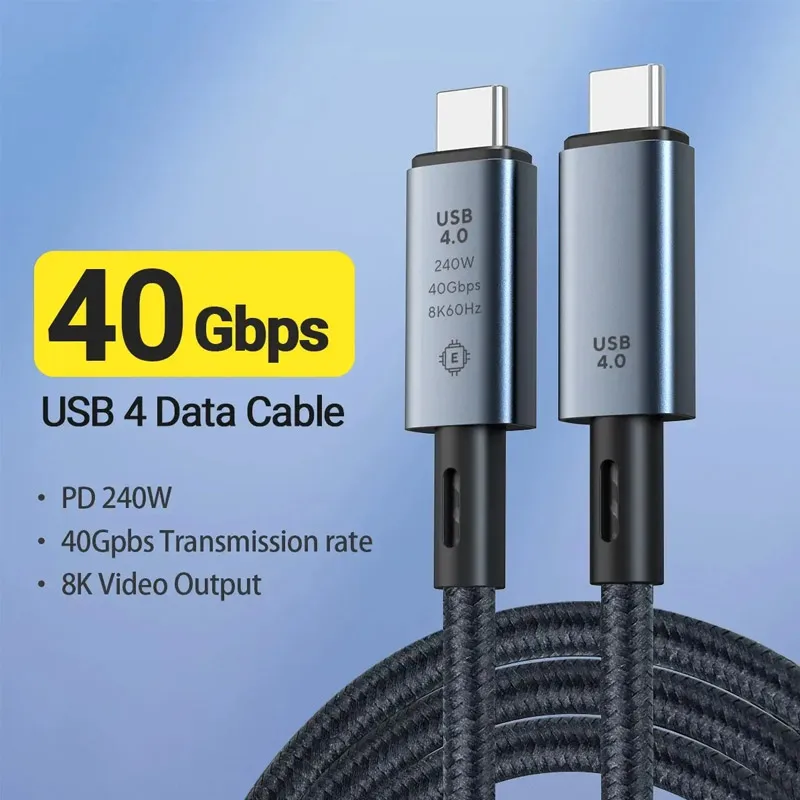 USB C에서 USB C 고속 충전 데이터 편조 케이블, 아이폰 16 프로 맥북 TV 노트북용, 8K 비디오 전송 및 40Gbps 속도, 240W