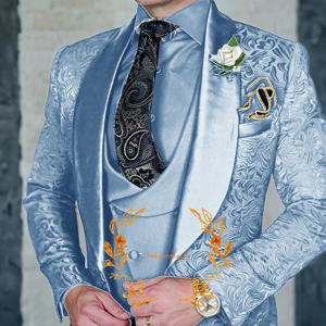 자카드 우아한 남자 3 조각 정장 세트 웨딩 신랑 턱시도 자켓 바지 조끼 공식 파티 드레스 XS-5XL
