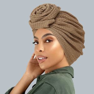 유행 여성 솔리드 컬러 Hijab Turban 보닛 꽃 장식 라마단 헤드 랩 헤드 스카프 모자 인도 모자 모자를 쓰고 있죠