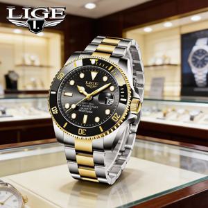 LIGE 남성용 럭셔리 다이버 시계 30ATM 방수 쿼츠 손목시계 날짜 표시 스포츠 시계 탑 브랜드 패션 남성 시계