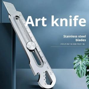 6 in 1 다기능 스테인리스 스틸 유틸리티 나이프 사무용품 커터 리트랙터블 18mm 블레이드 아트 나이프 다목적 도구