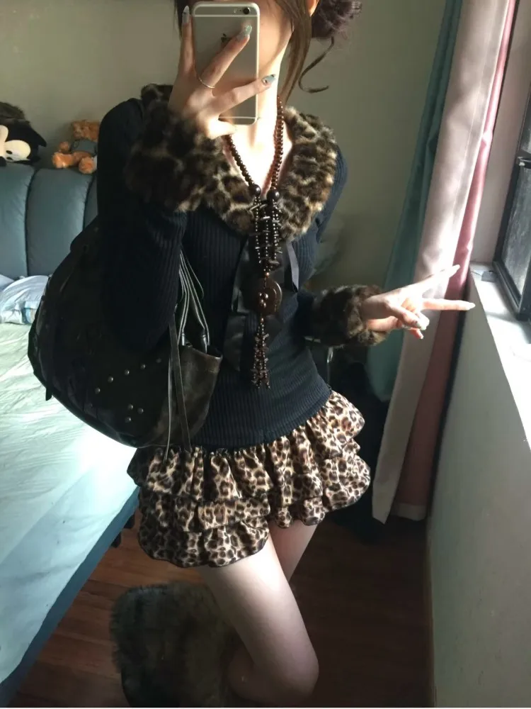 하이웨이스트 엘라스틱 허리 패치워크 숏 스커트 슬리밍 Y2K 밀레니얼 케이크 하프 스커트 하이웨이스트 루즈핏 바오 라오웨이 스커트