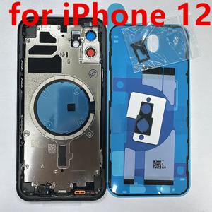 iPhone 12 용 후면 하우징 커버 후면 배터리 도어 후면 유리 중간 프레임 SIM 트레이 측면 키 교체 (CE 부품 포함)
