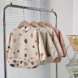 2025New 솔리드 컬러 페인팅 작업복 아기의 부드러운 방수 긴 소매 아트 작업복 먹이 턱받이 앞치마 어린이 액세서리