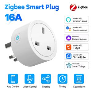 Zigbee 스마트 플러그 16A 영국 소켓은 Alexa Google 홈 에너지 모니터 타이머와 함께 작동합니다. 전기 소켓 용 원격 제어 Tuya APP