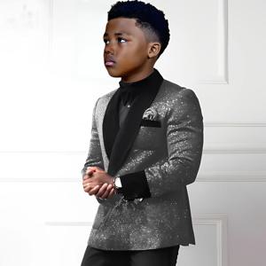 스팽글 소년 정장 2 조각 세트 더블 브레스트 블레이저 바지 웨딩 턱시도 키즈 패션 복장 2-16 세