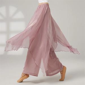 여성 현대 무용 느슨한 넓은 다리 바지 우아한 발레 댄스 훈련 숙녀 의상 중국 민속 무용 높은 허리 바지