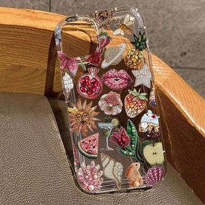 비즈 장식 석류 태양 전화 케이스 아이폰 16 17 15 14 13 12 미니 11 프로 맥스 16E X XR 7 8 15 16 플러스 SE2 클리어 소프트 TPU 커버