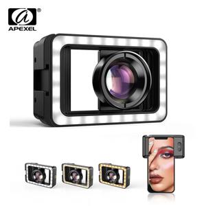 APEXEL LED 필 라이트 포함 매크로 렌즈, 범용 클램프 마이크로 렌즈, 아이폰 삼성 모든 스마트폰용, 4k HD 100mm, 업그레이드 신제품