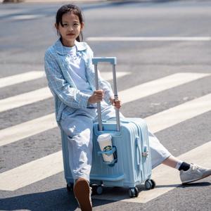 어린이 여행용 캐리어 소녀용 소형 경량 20인치 기내용 만화 디자인 비밀번호 잠금 수하물 PC 소재 단색