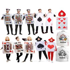 성인용 포커 코스튬 레드 7 스페이드 퍼포먼스 재미있는 파티 킹 퀸 레드 하트 무대 코스튬 여성용 패션