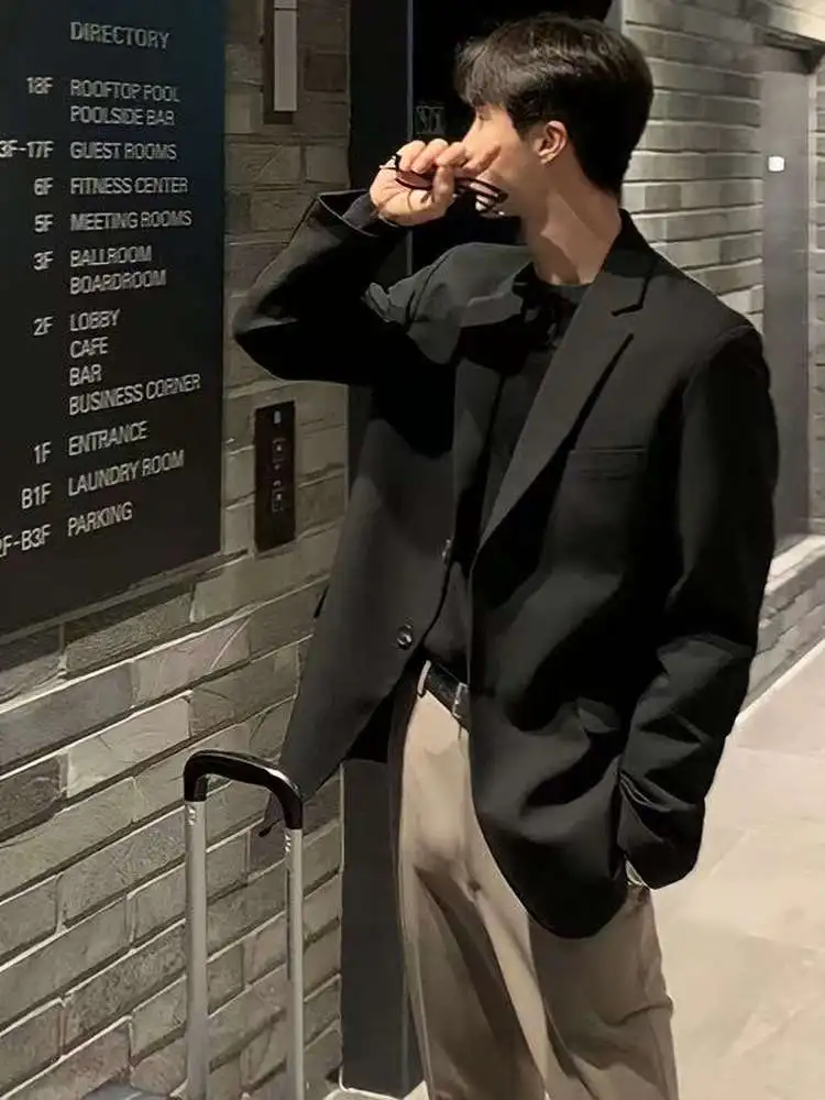 루즈핏 남성용 블랙 수트 재킷 캐주얼 스타일 봄 가을 새로운 트렌디 패션 하이엔드 느낌 싱글 브레스트 코트 탑
