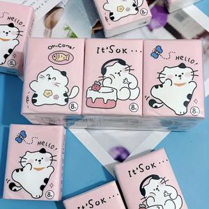 9피스 해피 캣 휴대용 티슈 - 72개, 귀여운 고양이 패턴과 재미있는 인용문 포함