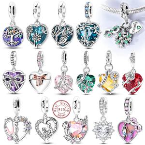 오리지널 925 스털링 실버 하트 러브 참 비즈 펜던트 오리지널 팔찌 목걸이 DIY 참 여성 남성 주얼리 선물