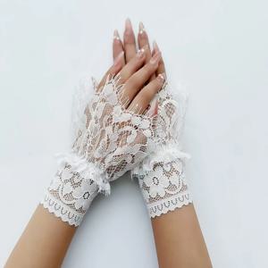 레이스 핑거리스 장갑 탄력 있는 메쉬 손목 커프스 소녀 로리타 탈부착 가능한 속눈썹 가짜 소매 웨딩 파티 스웨터 드레스 장식