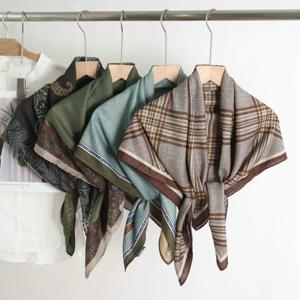 우아한 양면 실크 스카프 숄 심플하고 다용도로 활용 가능한 87cm 봄 신상 중국풍 폴리에스터 섬유 여성용 보온 스카프