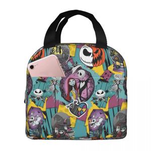 잭 스켈링턴 해골 보온 도시락 가방 크리스마스 전의 악몽 학교용 점심 토트백 야외 보관 식품 상자