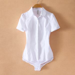 여성용 반팔 턴다운 칼라 플리츠 포멀 셔츠 바디수트 블라우스, 그레이 스트라이프 바디 셔츠, 플러스 사이즈, 2020 여름 작업복