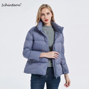 Schinteon 여성 초경량 90% 화이트 오리 다운 재킷 스탠드 칼라 코트 캐주얼 루즈 겨울 아웃웨어 고품질 8 색