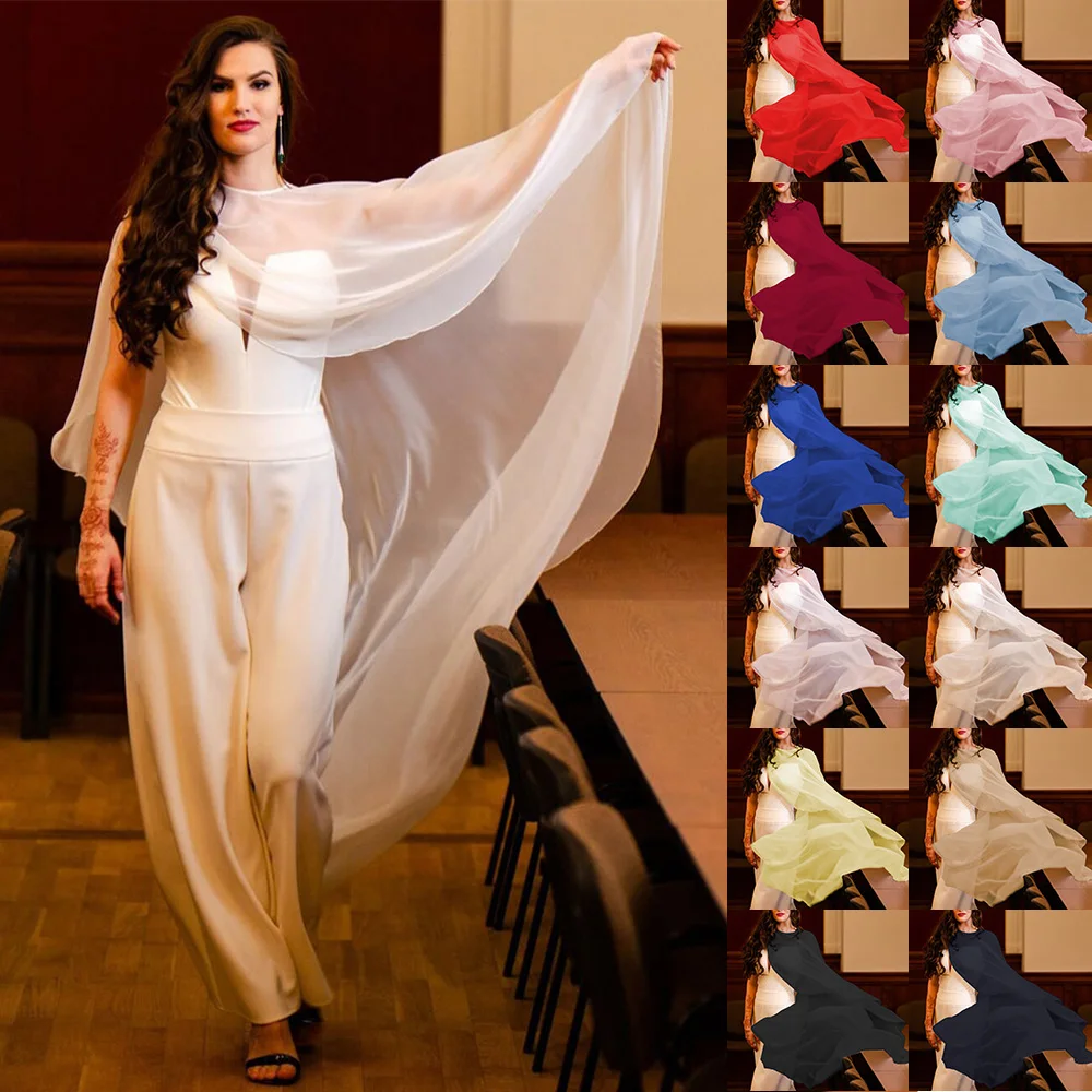 여성 웨딩 케이프 부드러운 경량 쉬폰 신부 목도리 높은 낮은 긴 정장 랩 레이디 저녁 파티 어깨를 으스스한 블랙 화이트