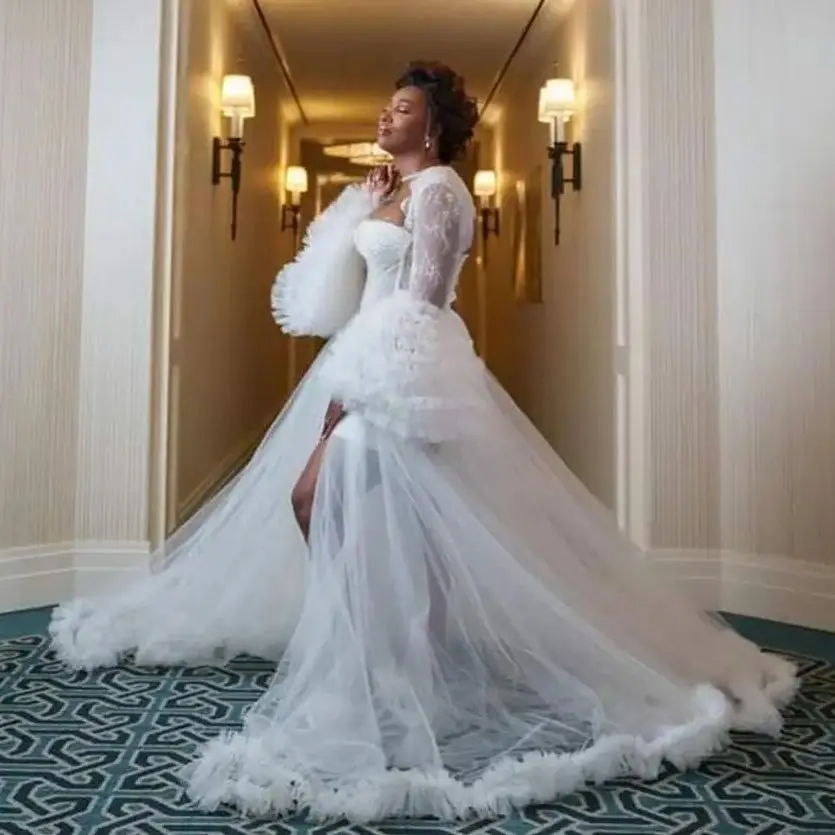 럭셔리 신부 로브 원피스 맥시 랩, 맞춤형 란제리, 여성 사진 가운, 부도어 목욕 가운, 레이스 웨딩 원피스, 베이비샤워용